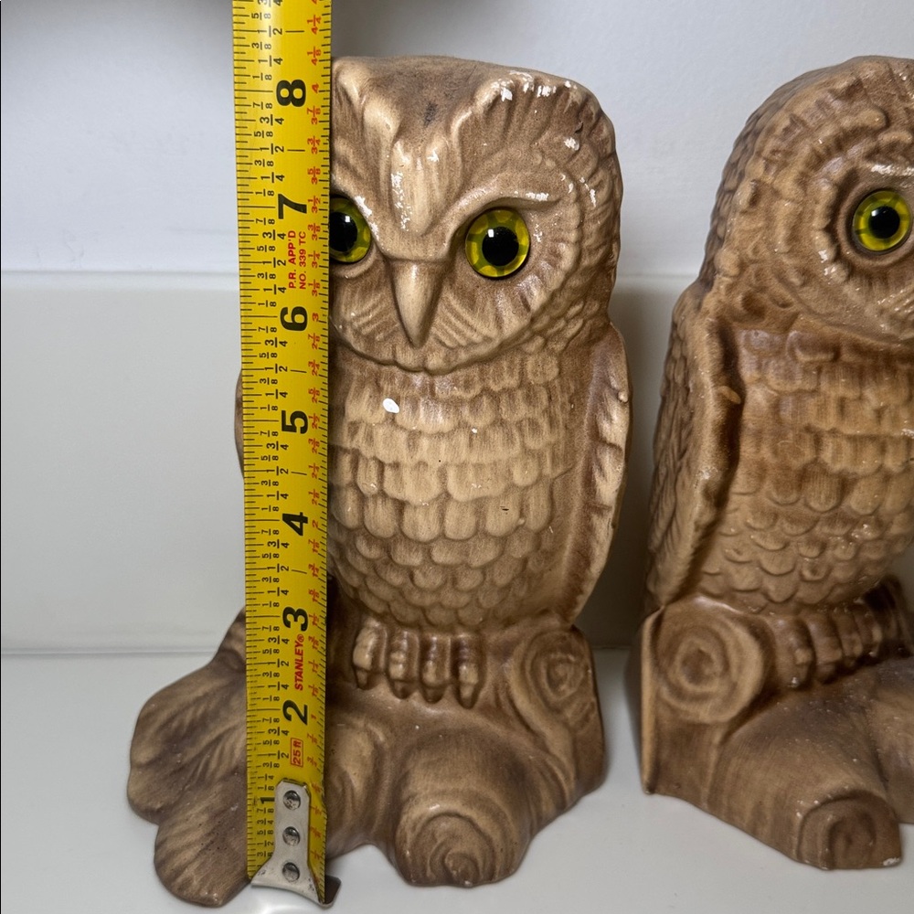 Vintage 1970s Ceramic Brown Owl Figurines Bookends - Picture 6 of 6